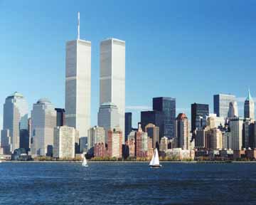 Skyline of Lower Manhattan in New York City before Sept. 11, 2001 attack.